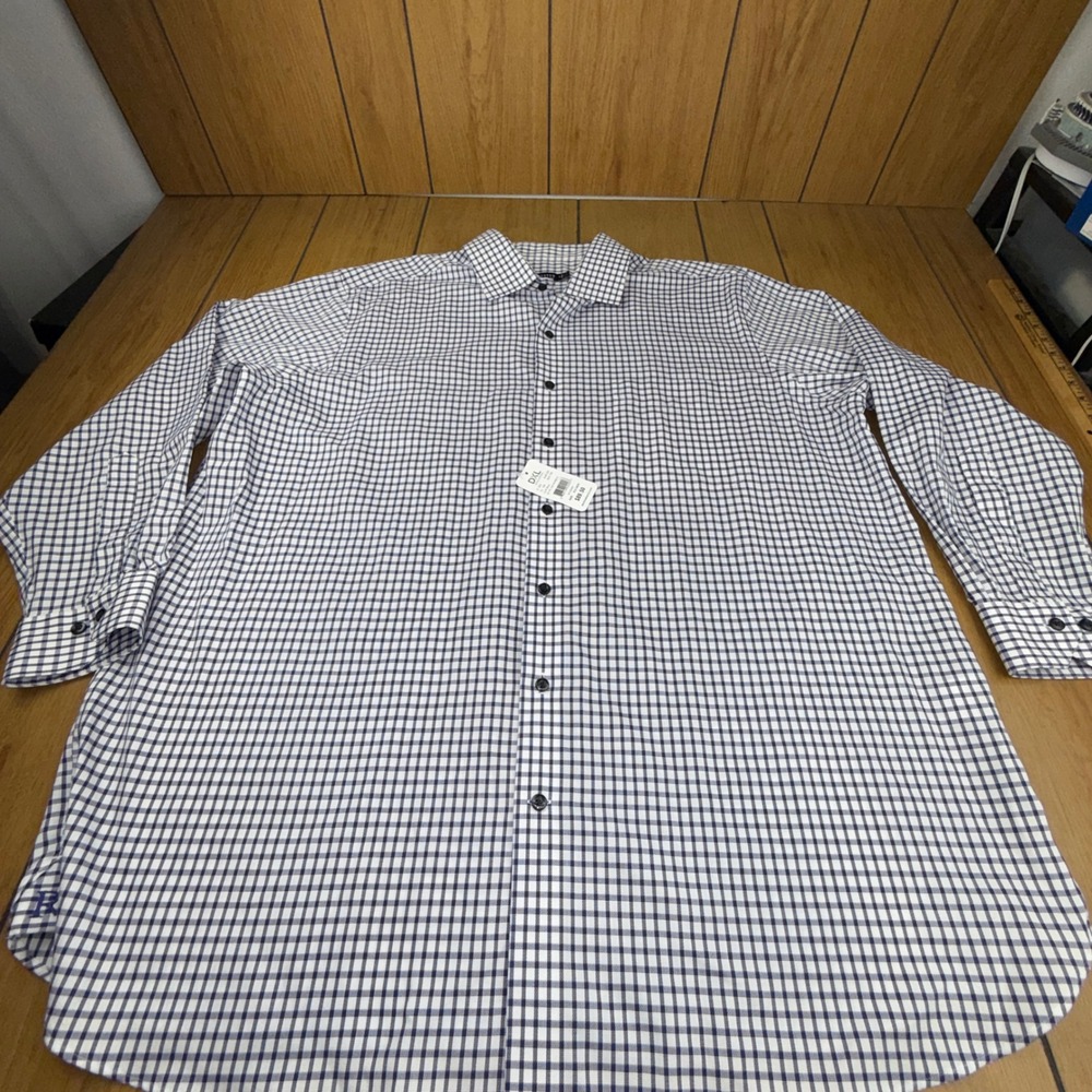 Rochester DXL Mens Dress Shirt 18 34/35 Egyptian Cotton Non-Iron Blue Check